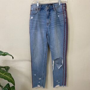 Abercrombie Annie Jeans Womens 2/26 distressed Girlfriend High Rise Side stripe